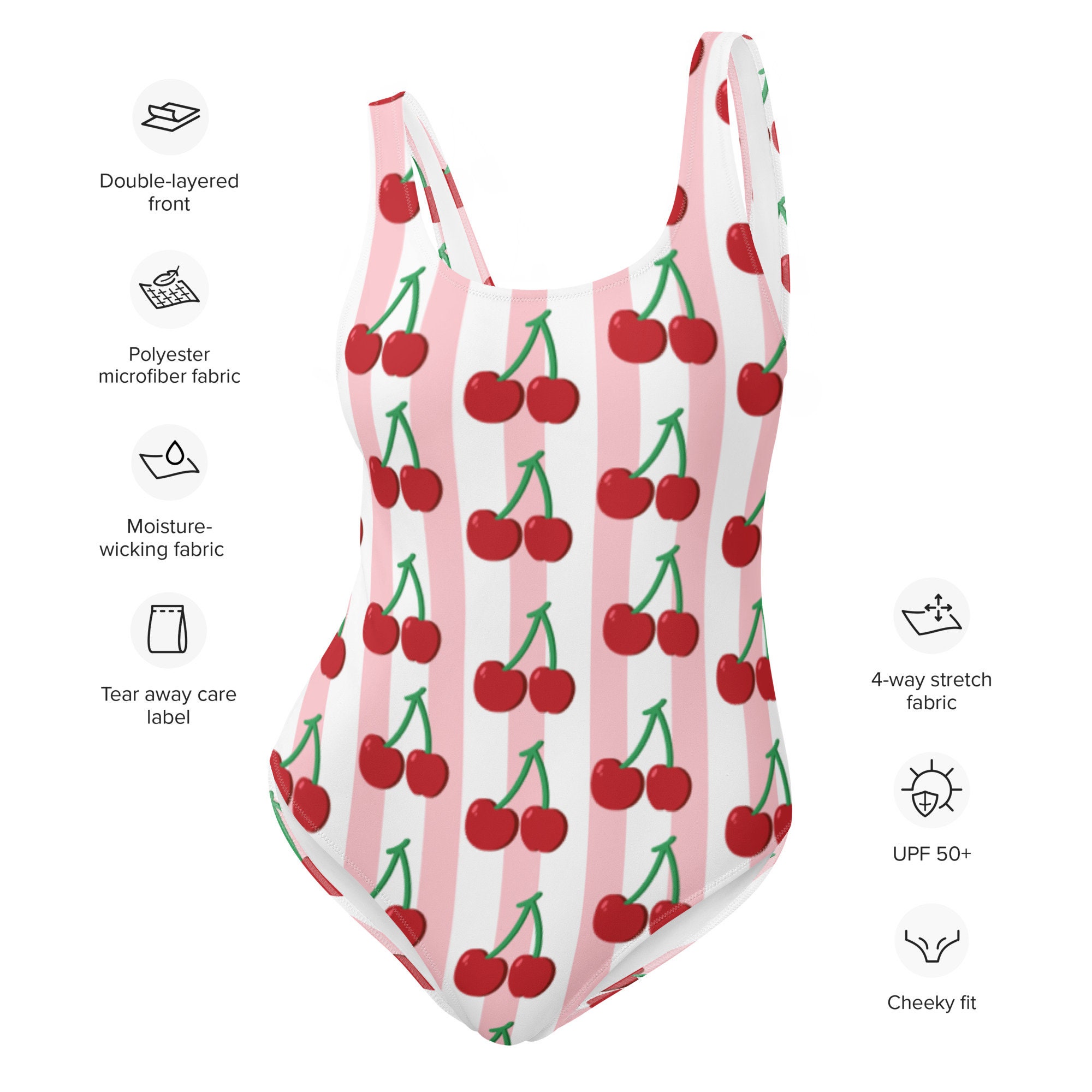 Cherry One-piece Swimsuit, Retro Coquette Swimwear, Preppy