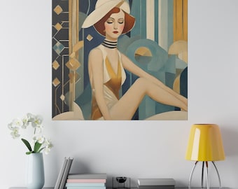 Art Deco Flapper Girl Matte Canvas, Art Deco Elegance wall art, Art Deco Woman Parisian Art vintage Wall Decor Art deco 1920s Vintage Canvas