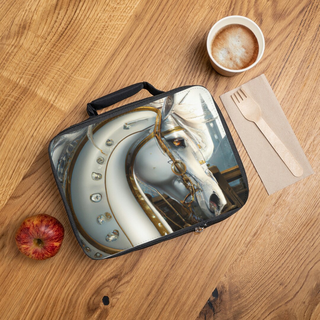 Steampunk Horse Lunch Bag, Victorian Horse Lunch Bag, White Horse