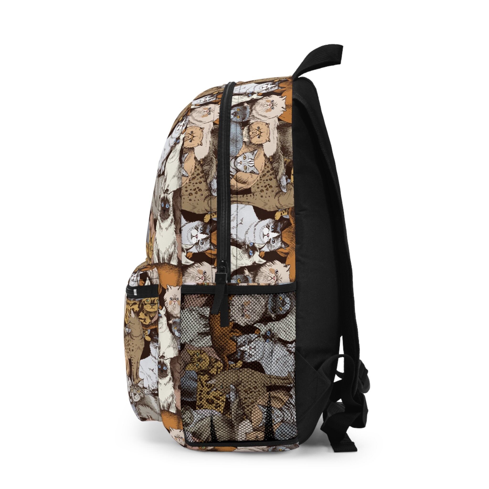 Cat Pattern Rucksack Vintage Cats Pattern Backpack, Cats Pattern School Bag, Vintage Cat ...