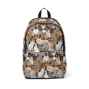 Vintage Cat Breeds Backpack, Cat Lover Gift, Cat Print Bag, Retro Cat Pattern Backpack, Cat School Backpack, Cat Travel Bag student backpack