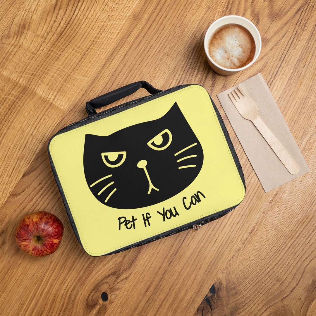Funny Cat Lunch Bag, Black Cat Says Pet If You Can Lunch Tote, Cute