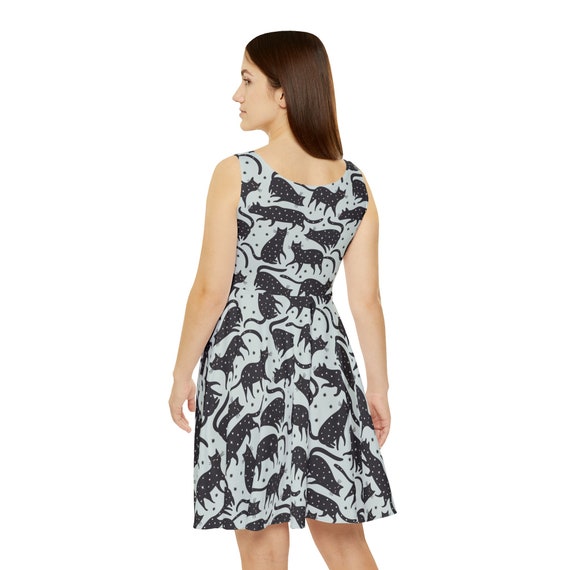 Celestial Cat Dress, mystical Women's Skater Dress, magical Dress, Skater Dress for Women, Cat Print Dress, Cat lover gift, witchy Dress