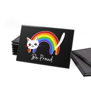 Cat be proud Button Magnet, Rectangle (1 & 10 pcs), Rainbow Pride Cat lgbt magnet, funny Cat LGBTQ magnets, cute kawaii Lgbt cat magnets