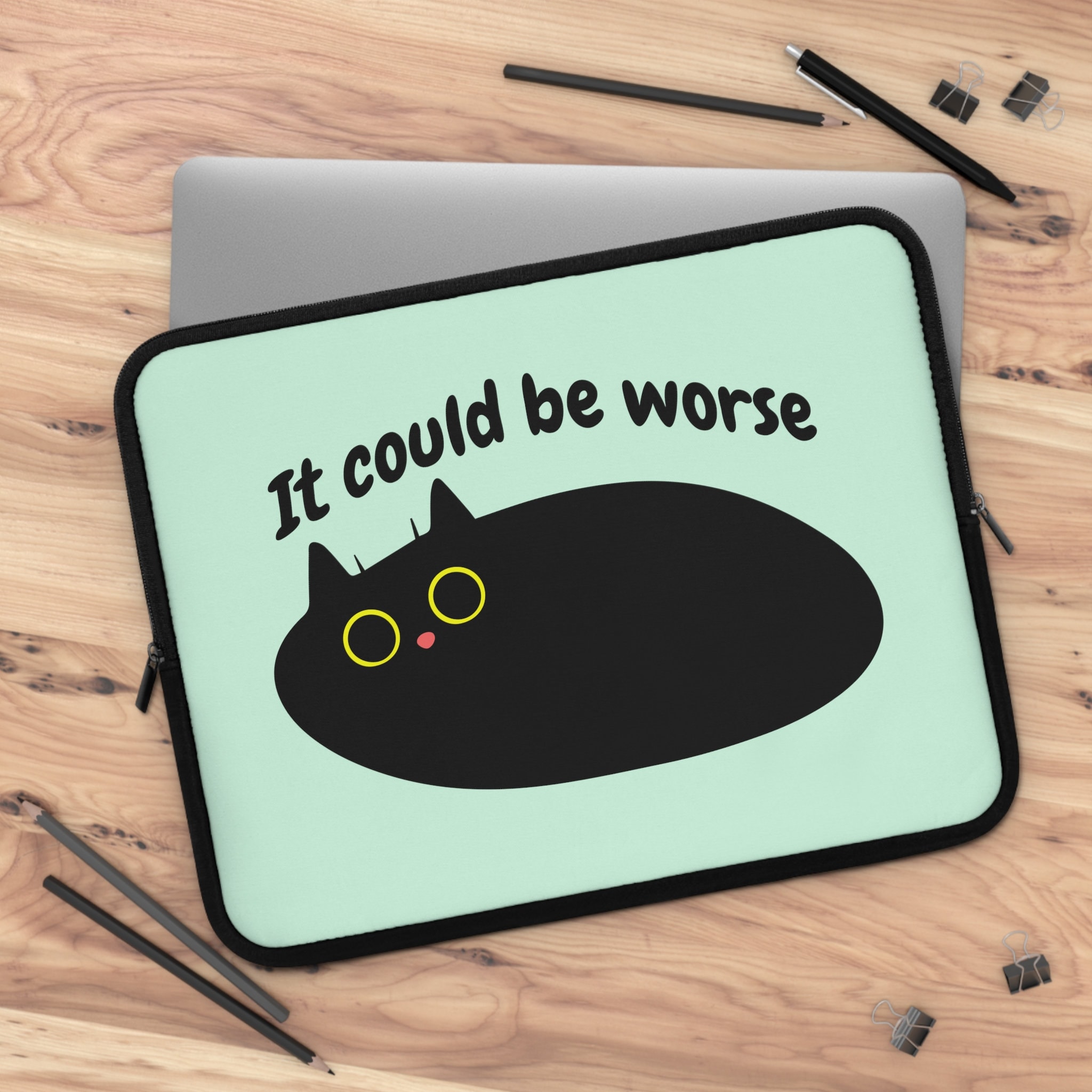 Funny Black Cat Laptop Sleeve, Cute Cat Laptop Case, Kawaii Cat Lover