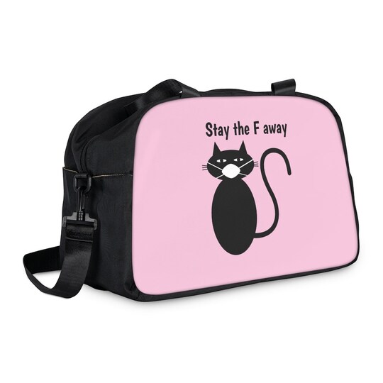 Disover Black cat wearing mask says Stay the F away Fitness Handbag