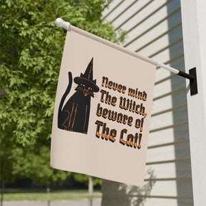 Witchy black cat Garden & House Banner, Cat Halloween Banner, Spooky Season Banner, Black Cat Familiar home decor, Halloween accessory