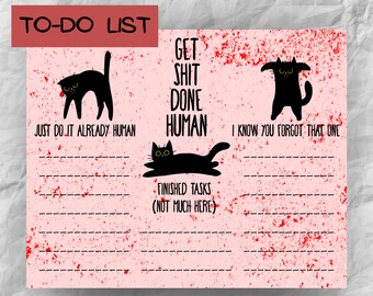 Sarcastic black cat to do list, motivational cat to do list, printable, Digital product, humorous stationery, Funny Checklist, Daily Planner