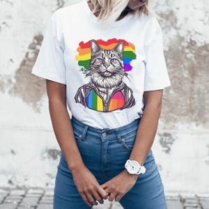 Pride Cat Graphic Tee, Unisex Cool Rainbow Cat Shirt, LGBTQ+ Pride Apparel, Vintage cat shirt, Pride 2025 shirt, LGBTQ shirt, queer fashion