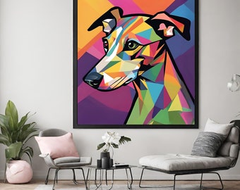Abstract Greyhound portrait poster, Whippet wall art, Greyhound wall decor, Whippet gifts, gift for Greyhound owners, abstract Whippet print