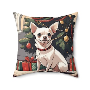 Chihuahua Christmas Pillow, Kawaii Chihuahua dog xmas Pillow, Cozy Chihuahua Cushion, Cute Chihuahua Christmas home decor, xmas room decor