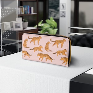 Cartera con cremallera de leopardo, monedero con estampado de guepardo, tarjetero con estampado de animales, billetera elegante para mujer, billetera con cremallera de moda, billetera con animales exóticos