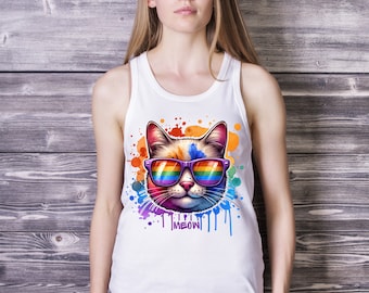 Lgbtqia+ Cat Racerback Tank, LGBTQ Cat tank top, graffiti Lgbt tank top, gay pride yoga tank, lgbtqia workout tank top, pride month tank top