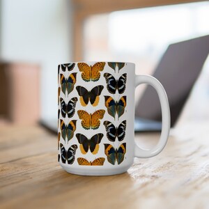 Butterfly pattern Mug, gift for her, cute butterfly mug, butterfly coffee cup, monarch butterfly, butterfly gift tea cup, blue butterfly mug