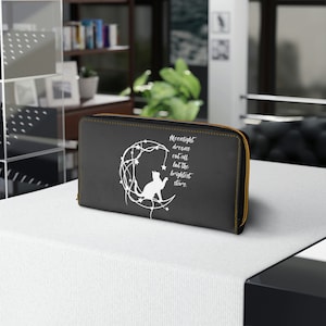 Katzen- und Mond-Reißverschluss-Geldbörse, wunderliche Katzengeldbörse, mystisches Katzenliebhaber-Accessoire, himmlische Geldbörse, einzigartige Katzengeldbörse, funktionale Katzengeldbörse