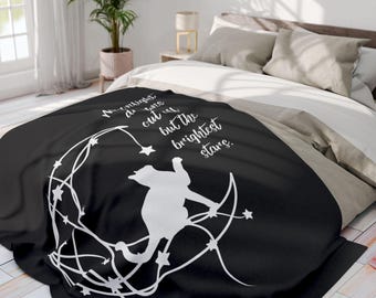 Celestial Black Cat Arctic Fleece Blanket, Mystical throw blanket, whimsical Fleece Blanket, Moon & Stars Throw Blanket, Cozy Cat Lover Gift