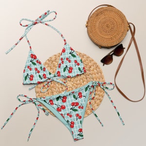 Cherry bikini, Retro Boho Bikini, recycled string bikini, cherries swimwear, Bathing Suit Women, Bikini Set For Women, Vintage Y2K bikini