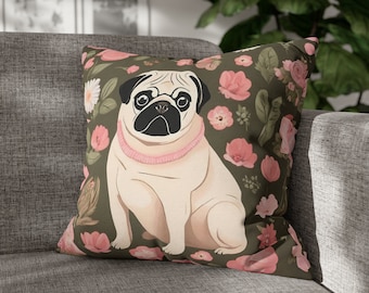 パグの枕カバー、自転車に乗った気まぐれなパグのクッションカバー