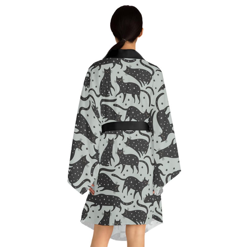 Celestial Kimono Robe, Whimsical Cats Pattern Kimono, Mystical Long ...