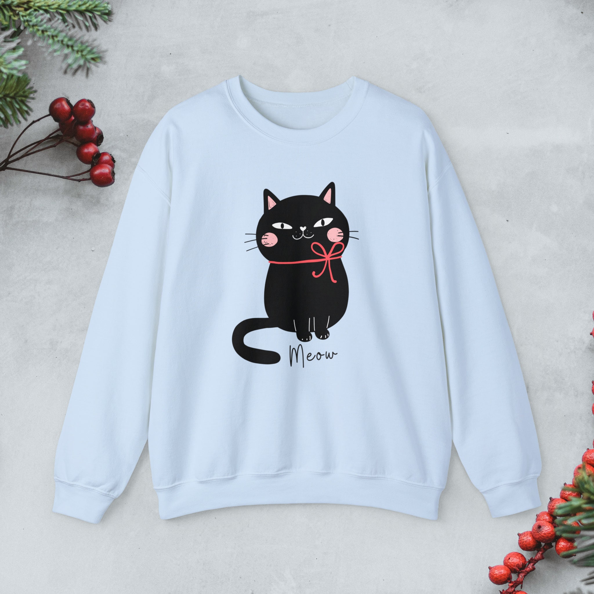 Cute Black Cat Sweatshirt, Kawaii Cat Pullover, Funny Cat Crewneck