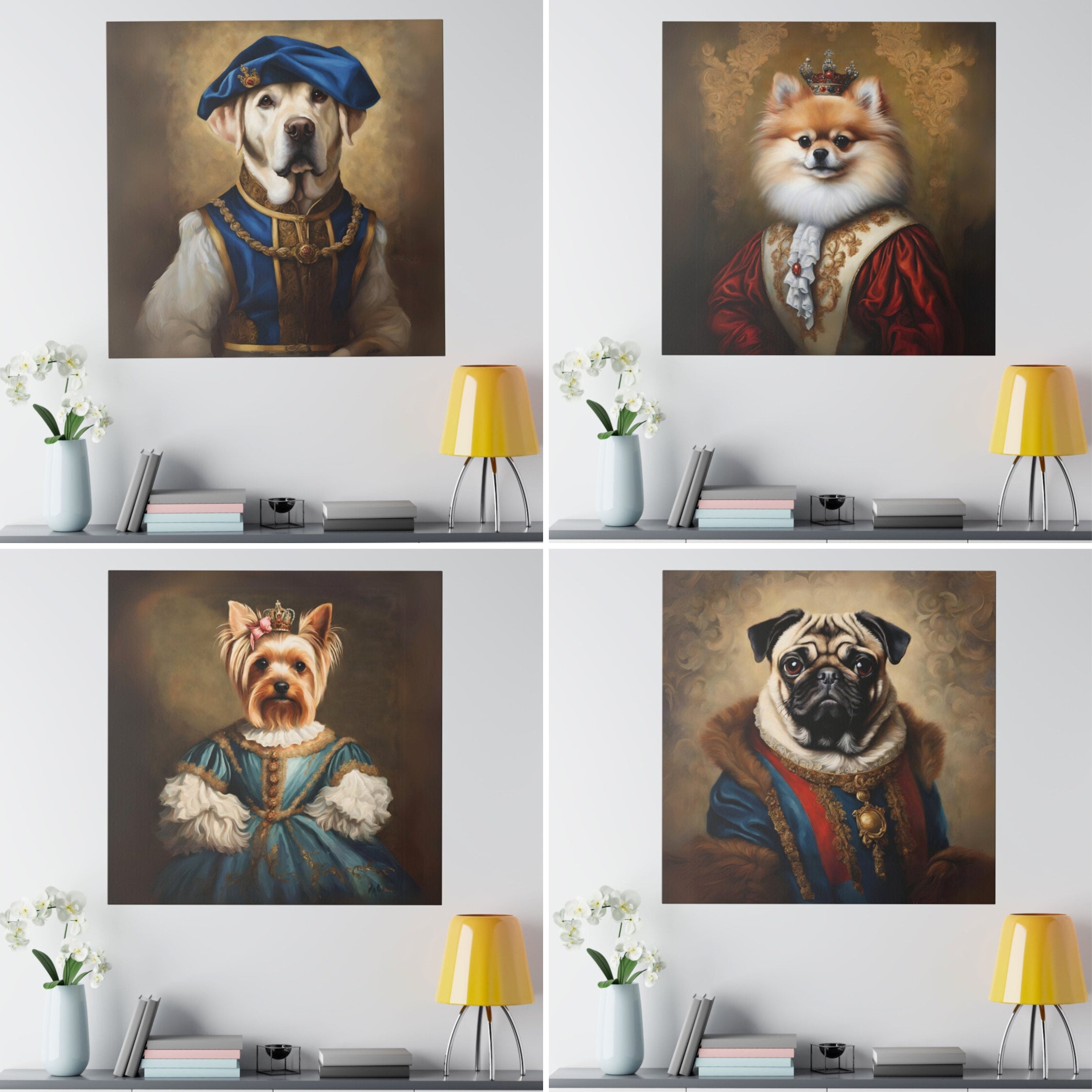 Custom Dog Portrait Canvas, Personalized Dog Wall Art, Royal Dog Wall ...