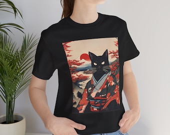 Ukiyo-e style Black cat Shirt, Black cat wearing kimono japanese art shirt, Oriental shirt, Japan-themed aesthetic shirt, black cat gifts