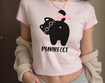 Funny cat butt baby Tee, y2k shirt, Cat with bow preppy baby tee, coquette clothing, unhinged shirt, cute cat baby tee, preppy cat baby tee