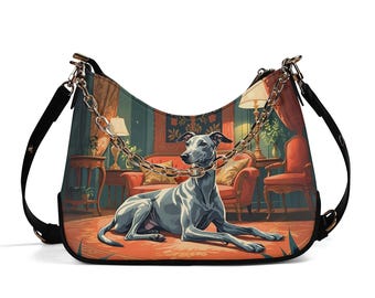 Vintage-Inspired Greyhound Purse, Greyhound PU Leather Bag with Chic Chain Strap, Whippet luxury Shoulder Bag, Vintage Whippet handbag
