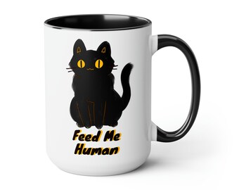 Funny Black cat Two-Tone Coffee Mugs, 15oz, cat lover gift, cat owner mug, crazy cat lady, cat mom mug, cute cat mug, black cat tea cup