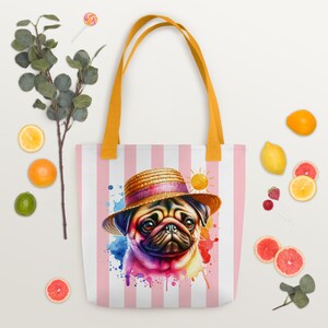 Pug Tote bag, Retro shopping bag, groovy grocery bag, Cute Pug reusable tote, Pug lover shoulder bag, Pug reusable bag, Pug gifts, Mops tote