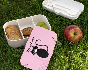 Bento Lunch Box con gatto nero Stay the F away, Lunch Box con gatto divertente, regalo per gli amanti dei gatti, ritorno a scuola, bento box kawaii, bento box sarcastico e carino