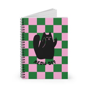 Checkered Funny cat Spiral Notebook Ruled Line, back to school, Black Cat middle finger journal, stationary, cat lover gift, cat mom journal