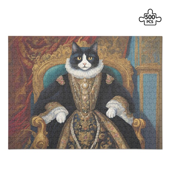 Royal Tuxedo Cat Jigsaw Puzzle 500 Pieces, Renaissance Funny Cat