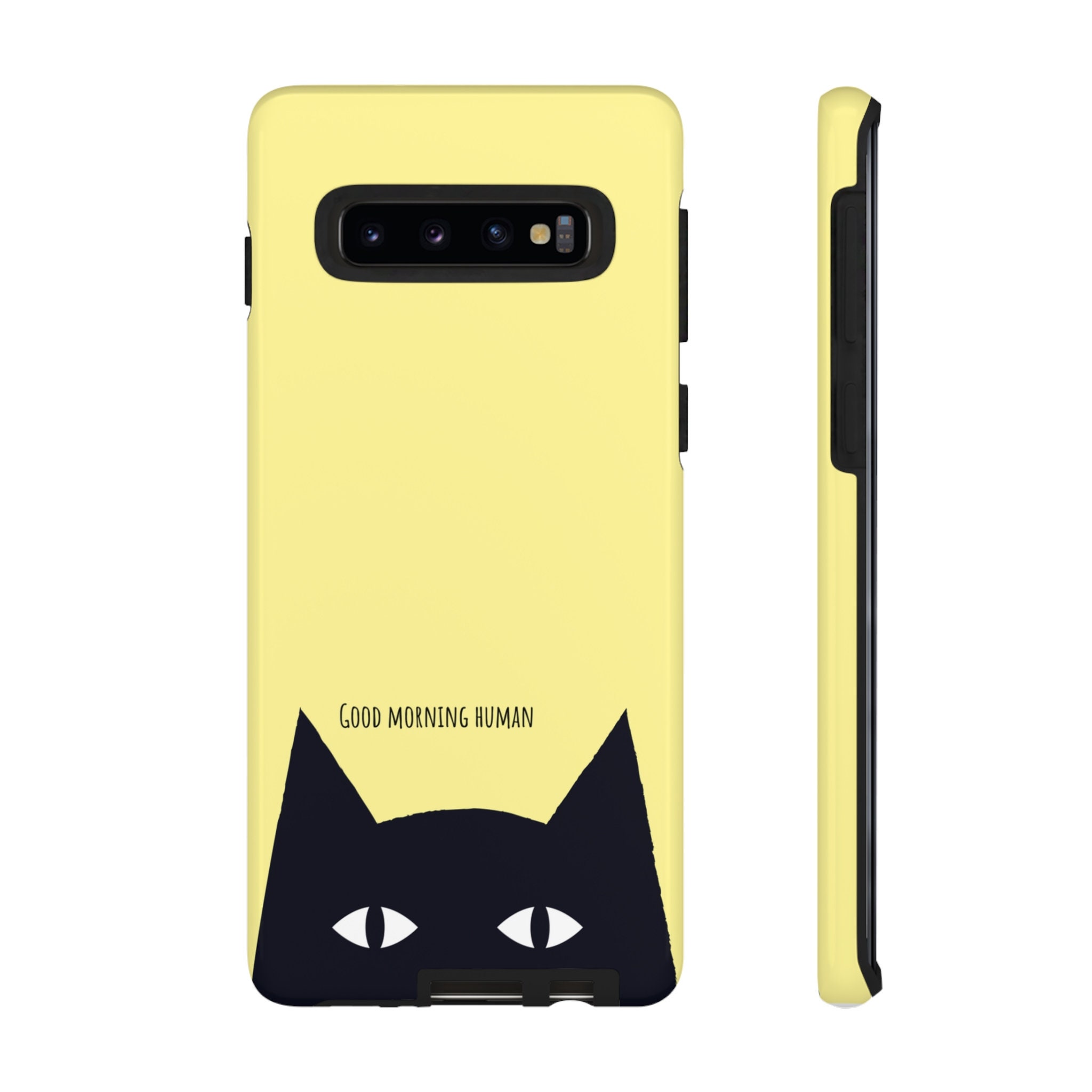 Funny Cat Phone Case Black Cat Says Good Morning Human Tough Etsy UK