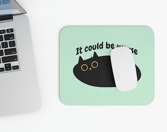 Funny Black cat Rectangular Mouse Pad, cute cat desk mat, cat lover gift, office décor, desk accessories, desk décor sarcastic cat mouse pad