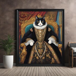 Regal Cat Portrait Matte Poster, Elegant Home Decor for Cat Lovers, Renaissance Cat Art, Cat gifts, Royal Cat Themed Wall Art Cat wall decor