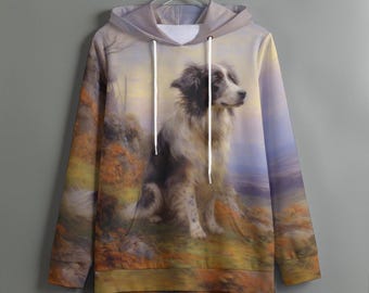 Cute Border Collie Hoodie, Dog Landscape Art Pullover Hoodie, Comfortable Sweatshirt - Gift for Dog Lover, Border Collie Hooded Sweatshirt