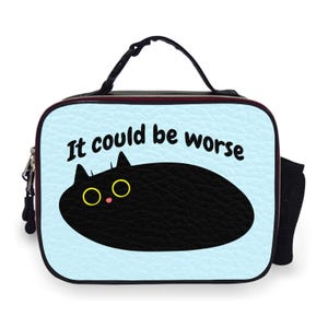 Funny Black cat lunch bag, cute cat picnic bag, cat lover gift, sarcastic cat lunch tote, cat mom gift, kawaii cat lunch bag, back to school