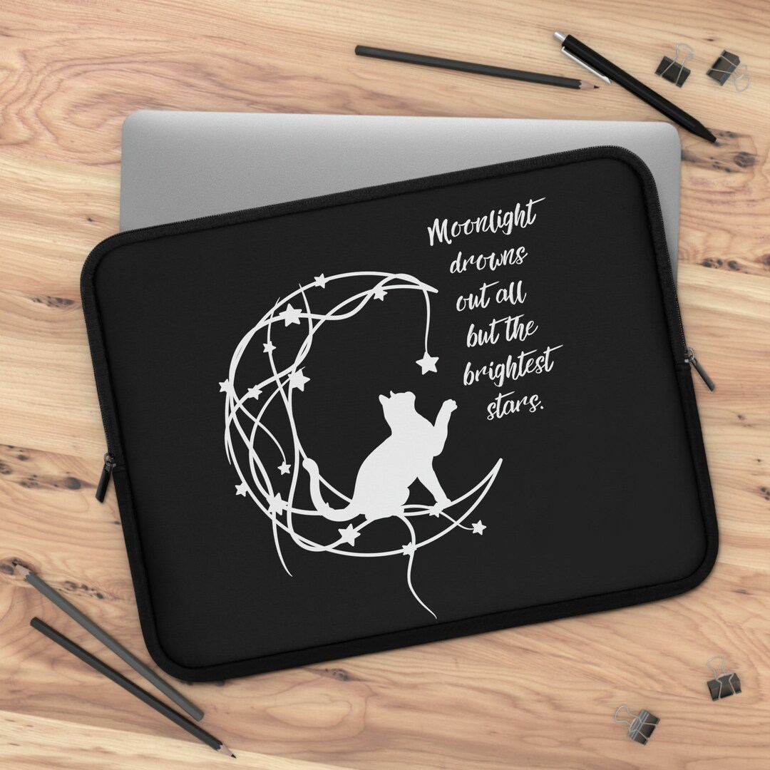 Magical Cat and Moon Laptop Sleeve, Aesthetic Celestial Laptop Case