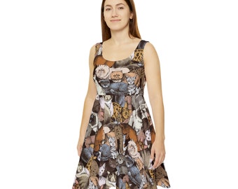 Cat pattern Dress, Cat breeds Women&#39;s Skater Dress, Cute cat pattern dress, Skater Dress for Women, Cat Print dress, cat lover gift