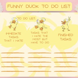 Funny Duck to Do List, Printable, Digital Product, Humorous Stationery ...