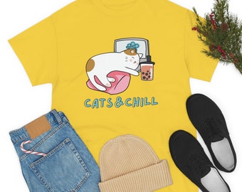 Camiseta Cats and chill, Regalo para amantes de los gatos, Camiseta divertida para gatos, Camiseta para mujer con gatos locos, Regalo para el dueño del gato, Camiseta para mamá gato, Camiseta con gatos bonitos, Camiseta con gatos