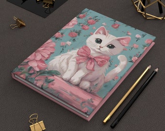 Niedliches Blumen Katzen Journal, Cottagecore Aesthetic Cat Notizbuch, Kawaii Katzen und Blumen Notizbuch, Vintage Katzen Journal, zurück in die Schule Geschenk