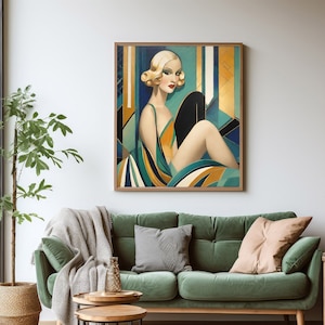 Art Deco Flapper Girl wall art, Art Deco Parisian Woman Art Vertical print, Art Deco Girl vintage Wall Decor Elegance 1920s Art Deco posters
