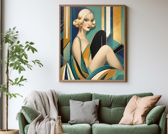 Art Deco Flapper Girl wall art, Art Deco Parisian Woman Art Vertical print, Art Deco Girl vintage Wall Decor Elegance 1920s Art Deco posters
