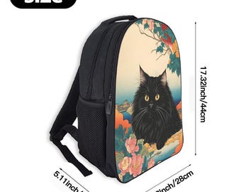 黒猫のリュックとランチバッグセット | 日本のアートスタイルの猫の