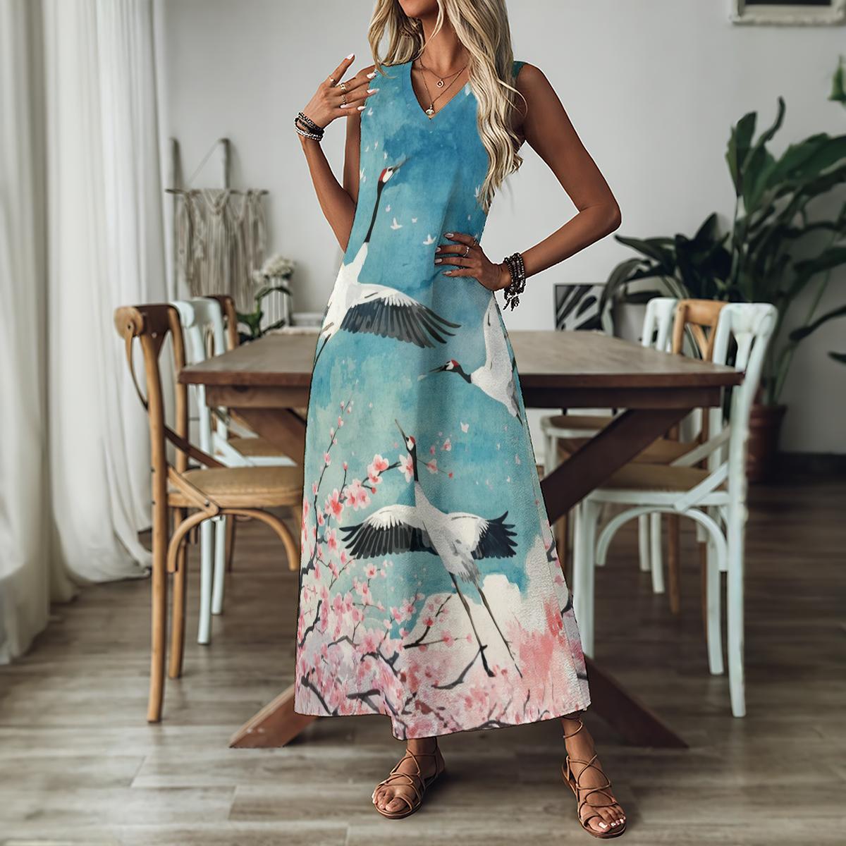 japanese a line dress Japanese Style Maxi Linen Dress main image 0