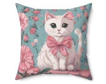 Floral Cat Pillow, Cute cat Cushion, vintage home decor, victorian pillow, Decorative pillow, Cat and flowers cushion, cottagecore aesthetic