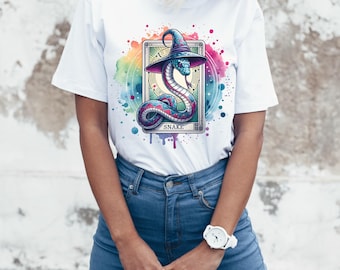 T-shirt graphique serpent mystique, chemise pour les amoureux de la nature, t-shirt serpent céleste, chemise fantaisiste, chemise de carte de tarot, chemise de carte de magicien