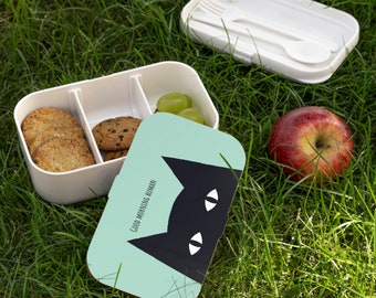 Black Cat dice Good Morning Human Bento Lunch Box, divertente gatto Lunch Box, regalo amante del gatto, ritorno a scuola, kawaii bento box, simpatico bento box